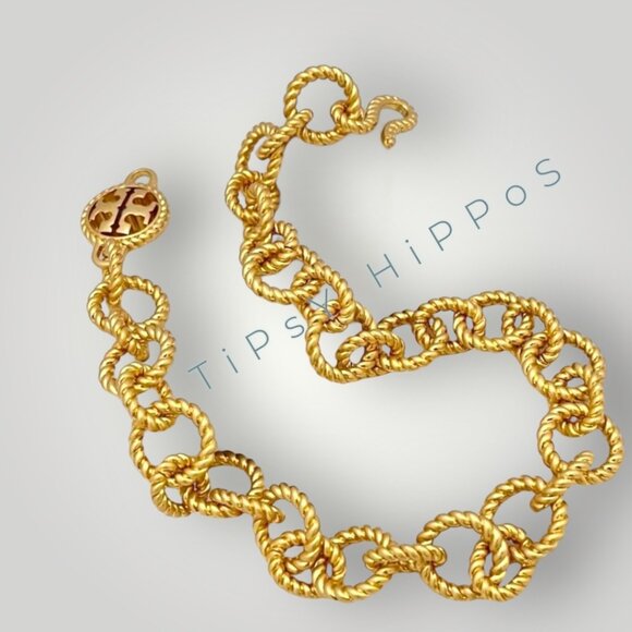 TORY BURCH Gold-Tone Chunky Rope Chain Link Necklace With Toggle Clasp - Picture 3 of 3